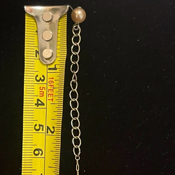 FAUX BROWN PEARL CHAIN NECKLACE Earrings Silver TONE Jewelry - Picture 4 of 5